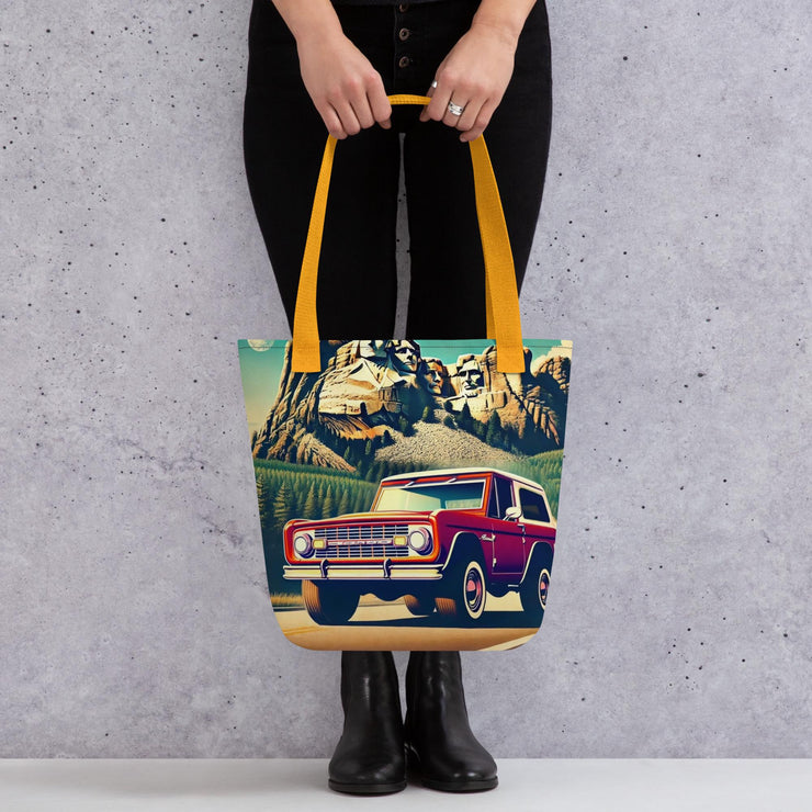 Classic Ford Bronco Tote Bag  Retro Mount Rushmore Road Trip Art