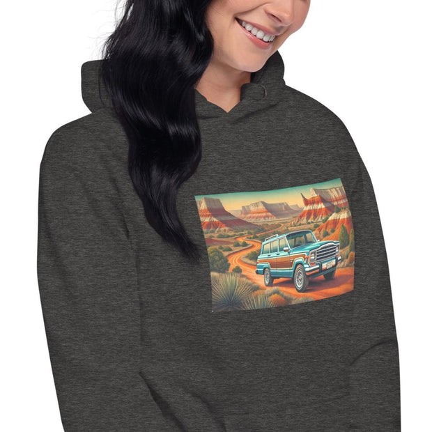 Retro Jeep Wagoneer Desert Adventure Hoodie - Vintage Canyon Roadtrip Pullover by Ramblin Fever Provisions