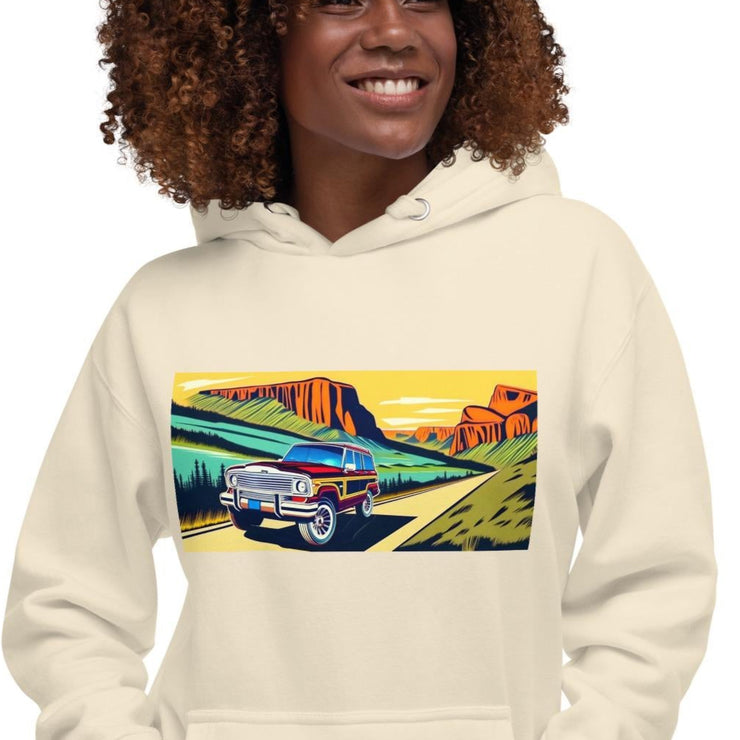 Retro Jeep Wagoneer Yosemite Adventure Hoodie - Vintage Road Trip Pullover by Ramblin Fever Provisions