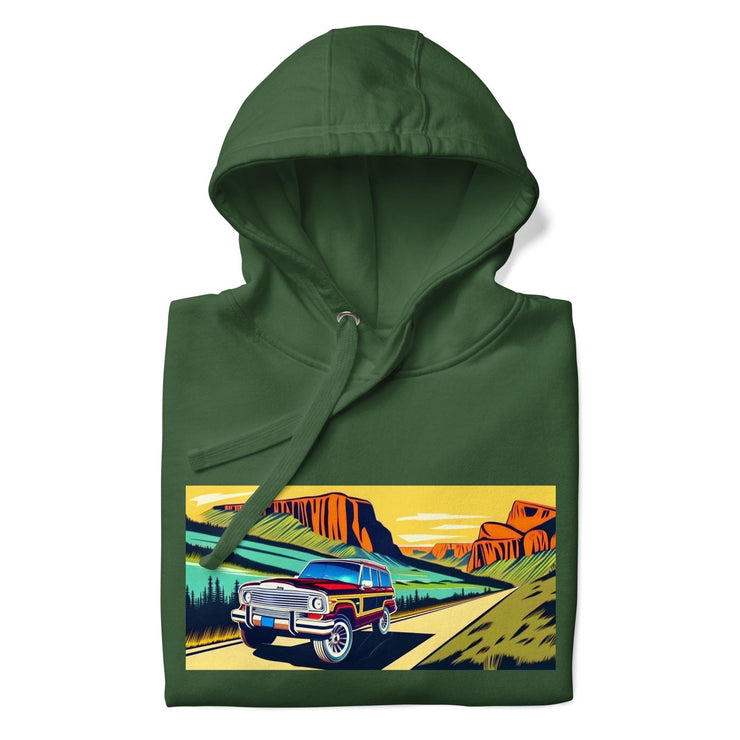 Retro Jeep Wagoneer Yosemite Adventure Hoodie - Vintage Road Trip Pullover by Ramblin Fever Provisions