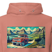 Vintage International Red Scout at Glacier National Park Hoodie | Retro Off-Road Adventure | Ramblin' Fever Provisions