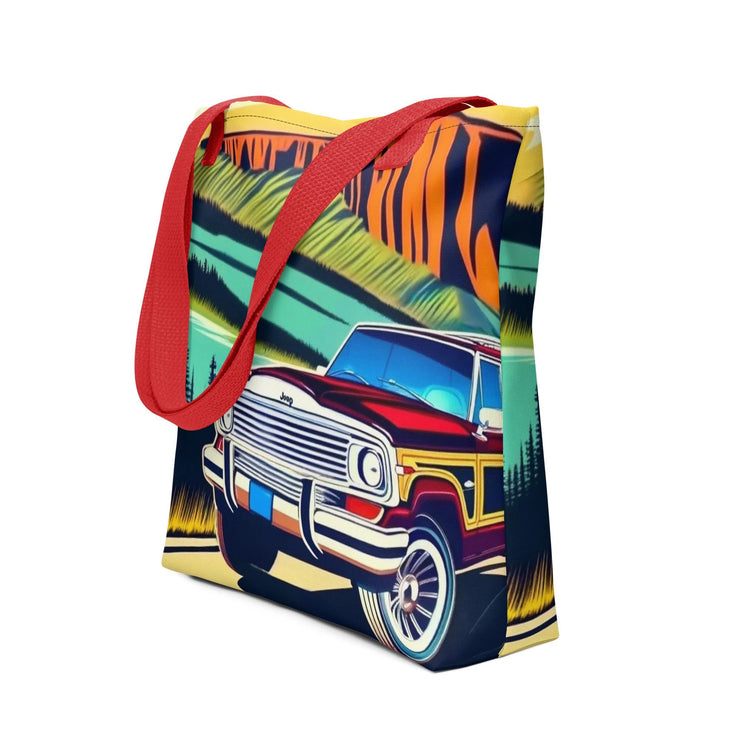 Retro Jeep Wagoneer Tote Bag  Scenic Yosemite Road Trip Art