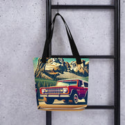 Classic Ford Bronco Tote Bag  Retro Mount Rushmore Road Trip Art