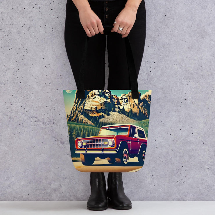 Classic Ford Bronco Tote Bag  Retro Mount Rushmore Road Trip Art