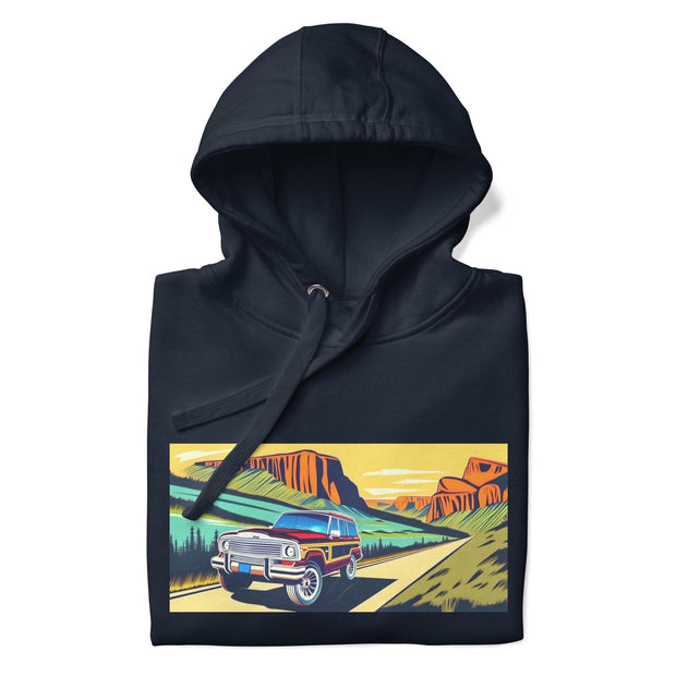 Retro Jeep Wagoneer Yosemite Adventure Hoodie - Vintage Road Trip Pullover by Ramblin Fever Provisions