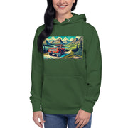 Vintage International Red Scout at Glacier National Park Hoodie | Retro Off-Road Adventure | Ramblin' Fever Provisions