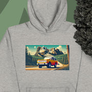 Vintage Yellow International Scout at Mount Rushmore Hoodie | Retro Off-Road Adventure Apparel | Ramblin' Fever Provisions