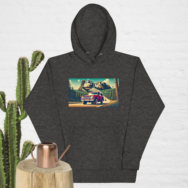 Classic Red Bronco at Mount Rushmore Hoodie | Retro Road Trip Sweatshirt | Ramblin' Fever Provisions