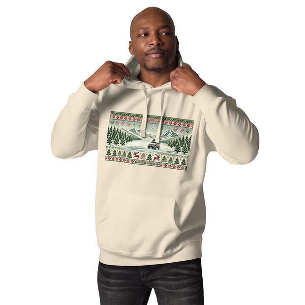 Holiday Adventure Hoodie - Festive Sweater Style with Snowy Mountain & Evergreen Trees - Perfect for Off-Road Enthusiasts and Holiday Lovers