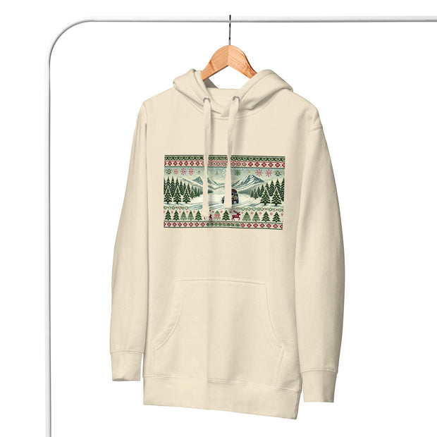 Holiday Adventure Hoodie - Festive Sweater Style with Snowy Mountain & Evergreen Trees - Perfect for Off-Road Enthusiasts and Holiday Lovers