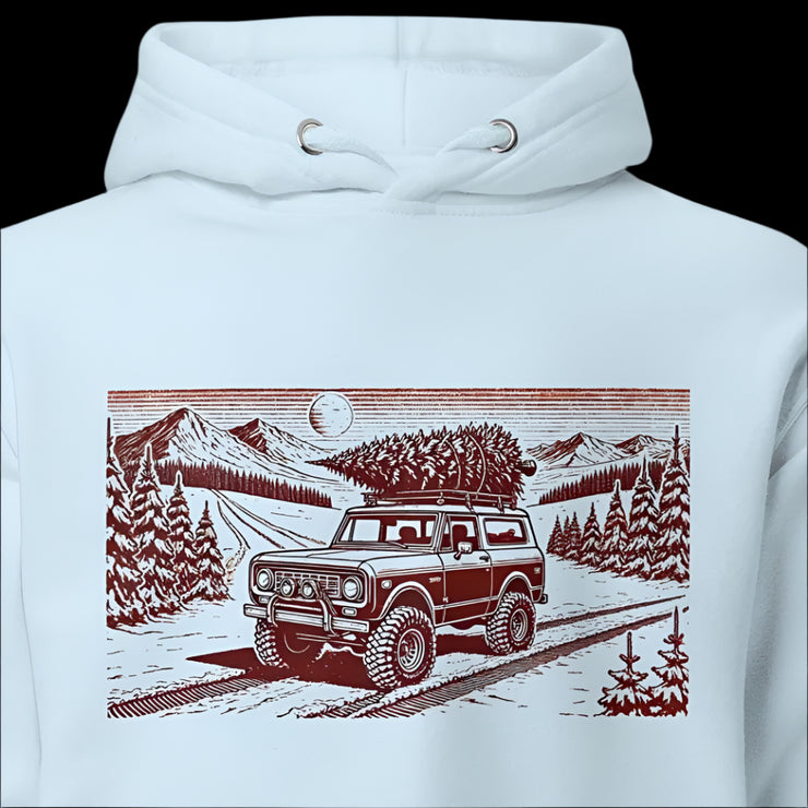 Vintage Off-Road Ford Bronco Adventure Hoodie - Cozy Knit Sweater with Mountain Scene