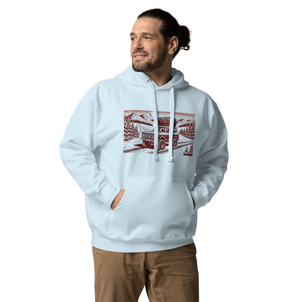 Vintage Off-Road Ford Bronco Adventure Hoodie - Cozy Knit Sweater with Mountain Scene