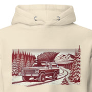 Rustic SUV Holiday Hoodie - Vintage Winter Hoodie with Forest Scene