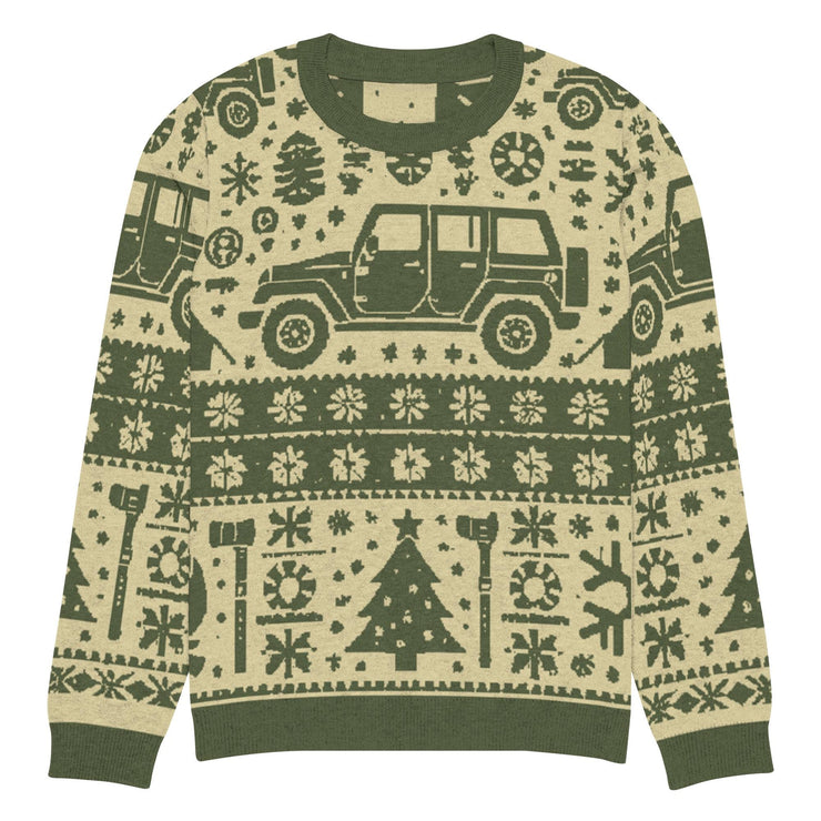 Vintage Jeep and Trees Christmas Sweater - Classic Car Ugly Christmas Sweater - Retro Holiday Knit Sweater by Ramblin Fever Provisions