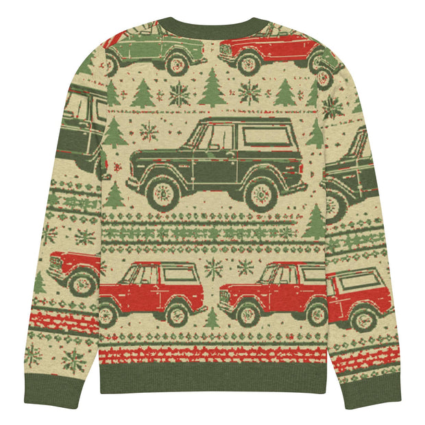 Vintage Cream & Green Bronco Christmas Sweater - Classic Car Ugly Christmas Sweater - Retro Holiday Knit Sweater by Ramblin Fever Provisions