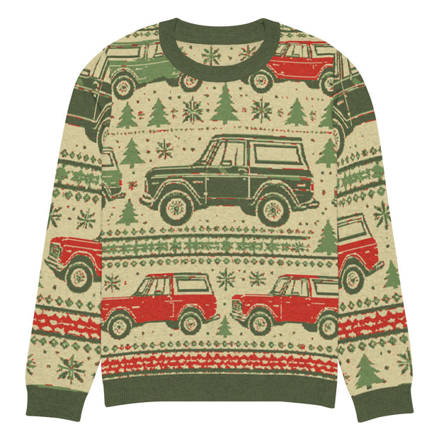 Vintage Cream & Green Bronco Christmas Sweater - Classic Car Ugly Christmas Sweater - Retro Holiday Knit Sweater by Ramblin Fever Provisions