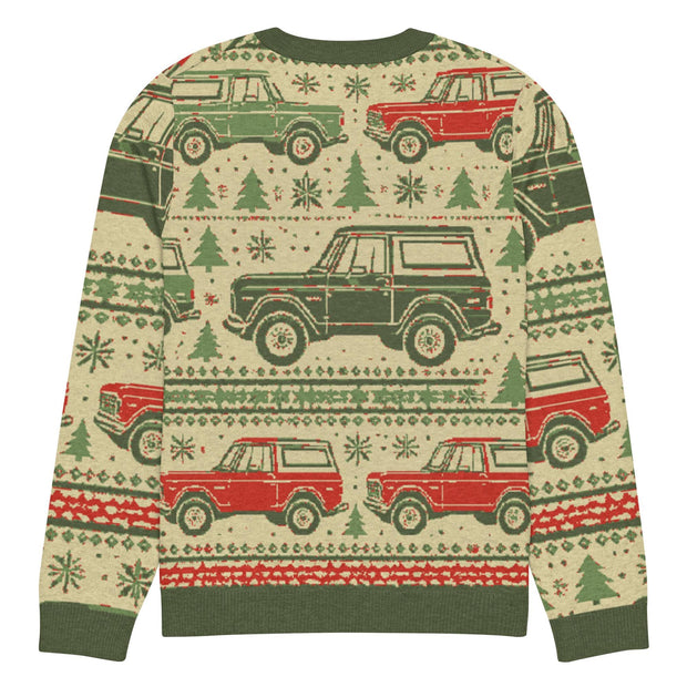 Vintage Cream & Green Bronco Christmas Sweater - Classic Car Ugly Christmas Sweater - Retro Holiday Knit Sweater by Ramblin Fever Provisions