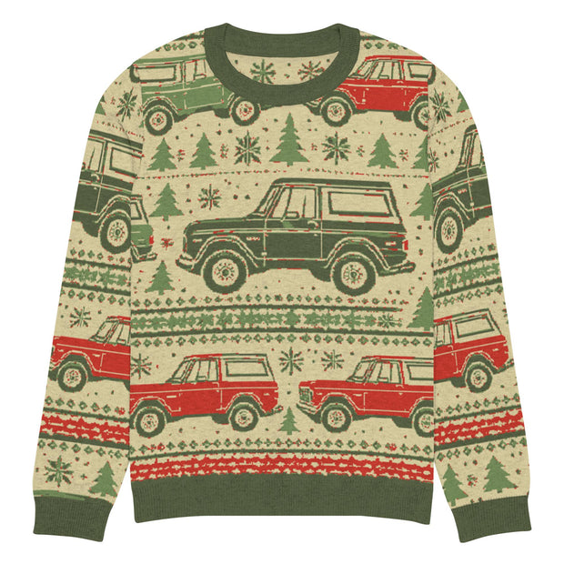 Vintage Cream & Green Bronco Christmas Sweater - Classic Car Ugly Christmas Sweater - Retro Holiday Knit Sweater by Ramblin Fever Provisions