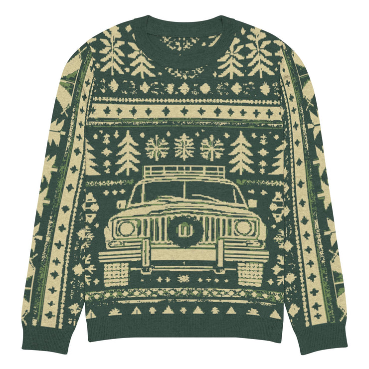 Vintage Jeep Wagoneer Front Christmas Sweater - Classic Car Ugly Christmas Sweater - Retro Holiday Knit Sweater by Ramblin Fever Provisions