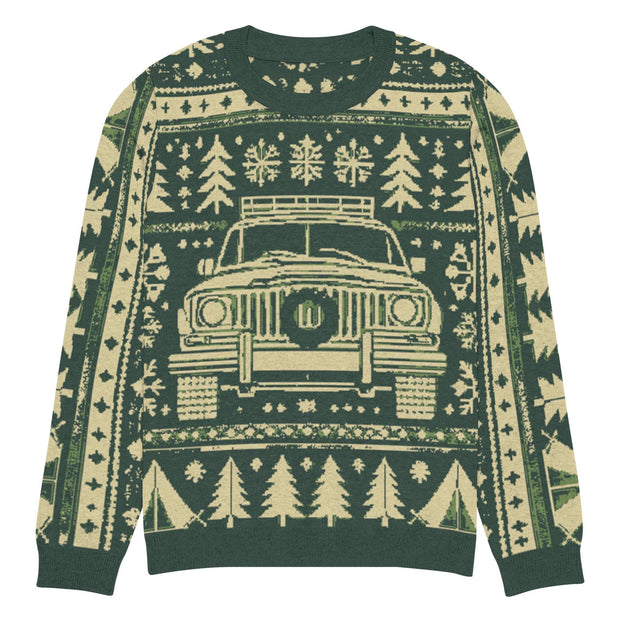 Vintage Jeep Wagoneer Front Christmas Sweater - Classic Car Ugly Christmas Sweater - Retro Holiday Knit Sweater by Ramblin Fever Provisions