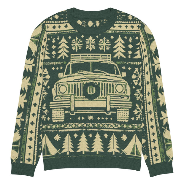 Vintage Jeep Wagoneer Front Christmas Sweater - Classic Car Ugly Christmas Sweater - Retro Holiday Knit Sweater by Ramblin Fever Provisions