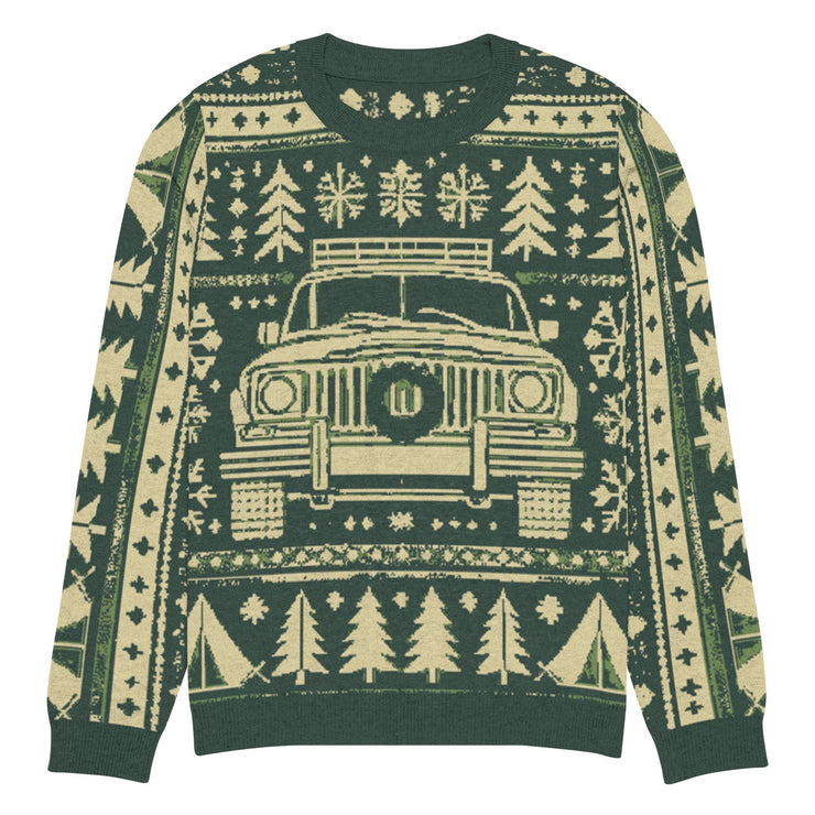 Vintage Jeep Wagoneer Front Christmas Sweater - Classic Car Ugly Christmas Sweater - Retro Holiday Knit Sweater by Ramblin Fever Provisions