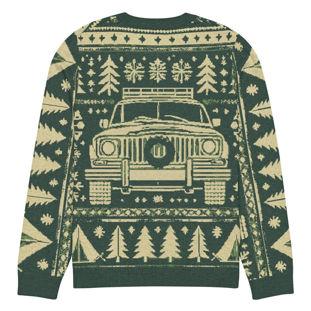 Vintage Jeep Wagoneer Front Christmas Sweater - Classic Car Ugly Christmas Sweater - Retro Holiday Knit Sweater by Ramblin Fever Provisions