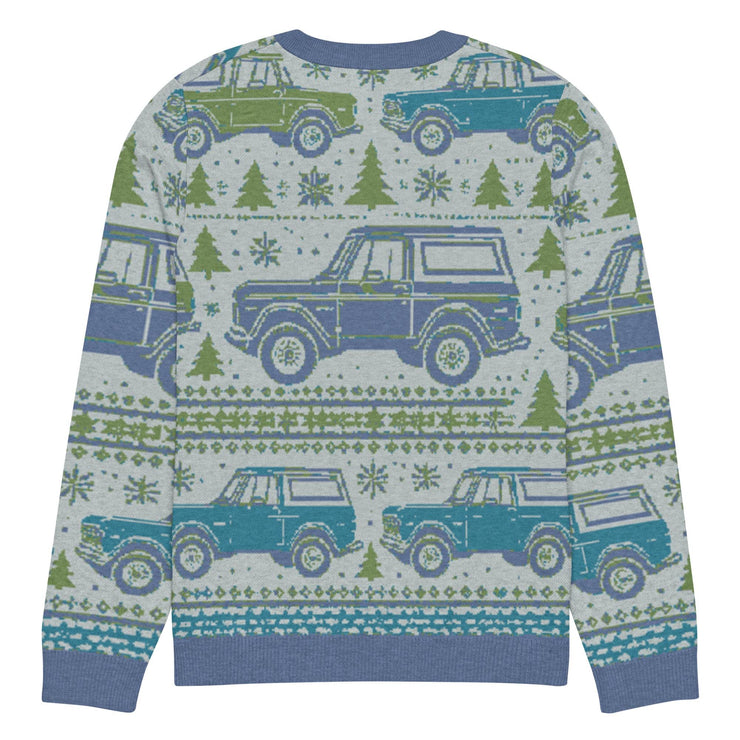 Vintage Blue & Green Bronco Christmas Sweater - Classic Car Ugly Christmas Sweater - Retro Holiday Knit Sweater by Ramblin Fever Provisions