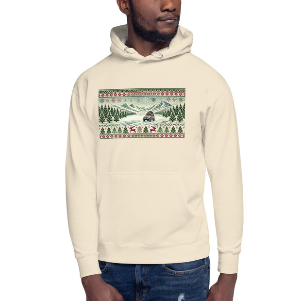 Holiday Adventure Hoodie - Festive Sweater Style with Snowy Mountain & Evergreen Trees - Perfect for Off-Road Enthusiasts and Holiday Lovers