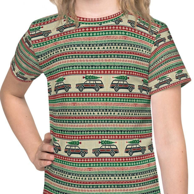 Vintage Jeep Christmas Kids crew neck t-shirt by Ramblin Fever Provisions