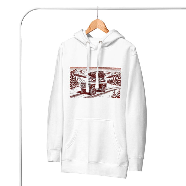 Vintage Off-Road Ford Bronco Adventure Hoodie - Cozy Knit Sweater with Mountain Scene