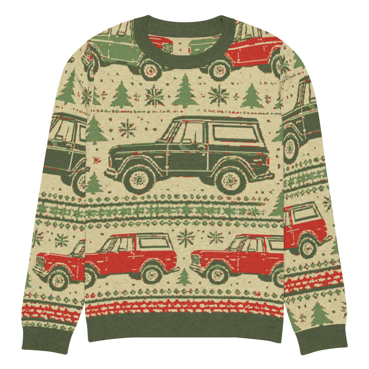 Vintage Cream & Green Bronco Christmas Sweater - Classic Car Ugly Christmas Sweater - Retro Holiday Knit Sweater by Ramblin Fever Provisions