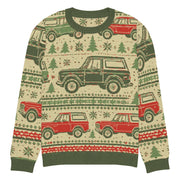 Vintage Cream & Green Bronco Christmas Sweater - Classic Car Ugly Christmas Sweater - Retro Holiday Knit Sweater by Ramblin Fever Provisions