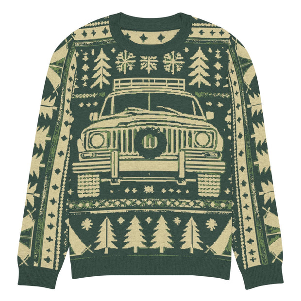 Vintage Jeep Wagoneer Front Christmas Sweater - Classic Car Ugly Christmas Sweater - Retro Holiday Knit Sweater by Ramblin Fever Provisions