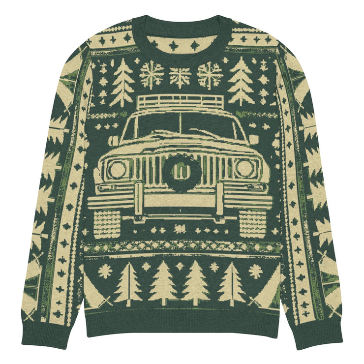 Vintage Jeep Wagoneer Front Christmas Sweater - Classic Car Ugly Christmas Sweater - Retro Holiday Knit Sweater by Ramblin Fever Provisions