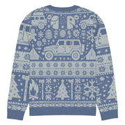 Vintage Jeep and Trees Christmas Sweater - Classic Ugly Christmas Sweater - Retro Holiday Knit Sweater by Ramblin Fever Provisions (blue)