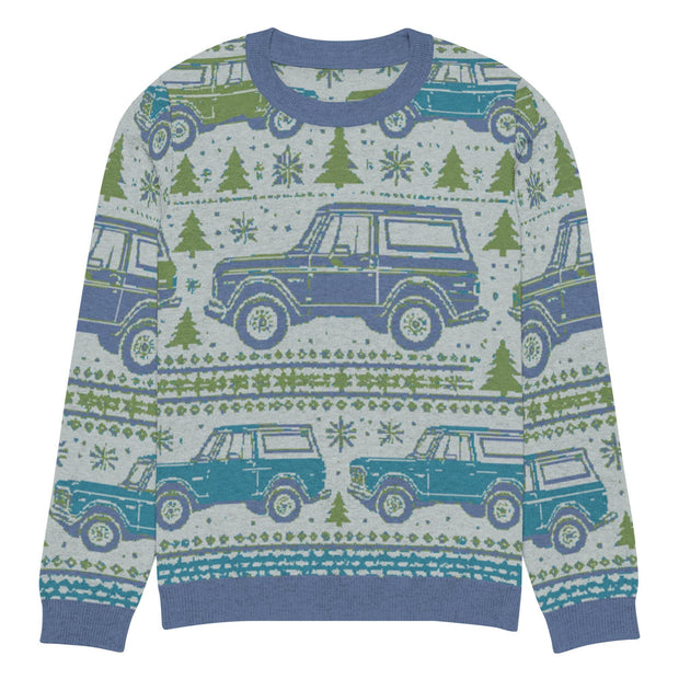 Vintage Blue & Green Bronco Christmas Sweater - Classic Car Ugly Christmas Sweater - Retro Holiday Knit Sweater by Ramblin Fever Provisions