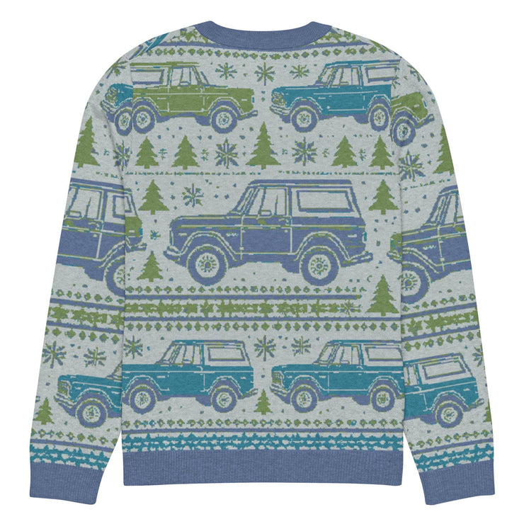 Vintage Blue & Green Bronco Christmas Sweater - Classic Car Ugly Christmas Sweater - Retro Holiday Knit Sweater by Ramblin Fever Provisions