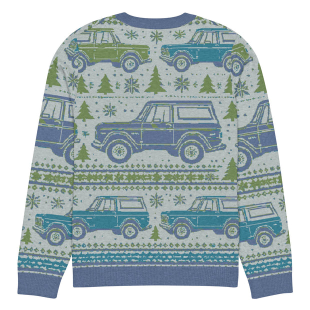 Vintage Blue & Green Bronco Christmas Sweater - Classic Car Ugly Christmas Sweater - Retro Holiday Knit Sweater by Ramblin Fever Provisions